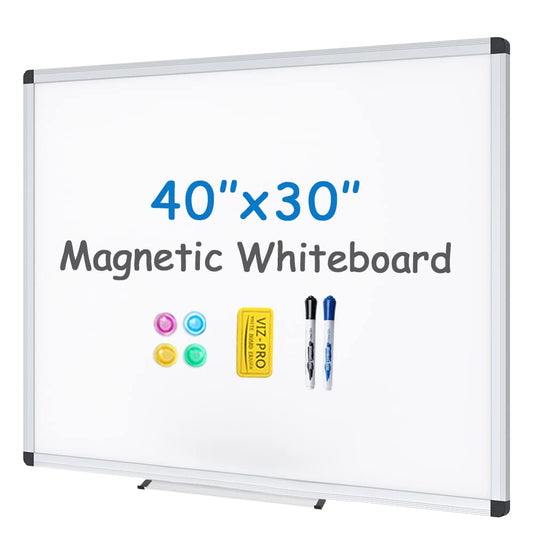 VIZ-PRO Magnetic Whiteboard/Dry Erase Board, 40 X 30 Inches, Includes 1 Eraser & 2 Markers & 4 Magnets