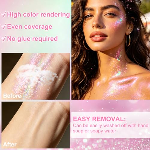 Holographic Roll-On Body Glitter Gel for Face, Hair & Body - 2PCS