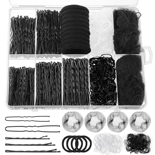 570-Piece Black Bobby Pins & Hair Ties Set with Storage Box