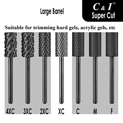 C & I Nail Drill Bit, Super Cut Edition – Upgrade File Teeth, Large Barrel, Professional E File for Electric Nail Drill Machine, Good to Remove Super-Hard Nail Gels (Extra Coarse -XC)