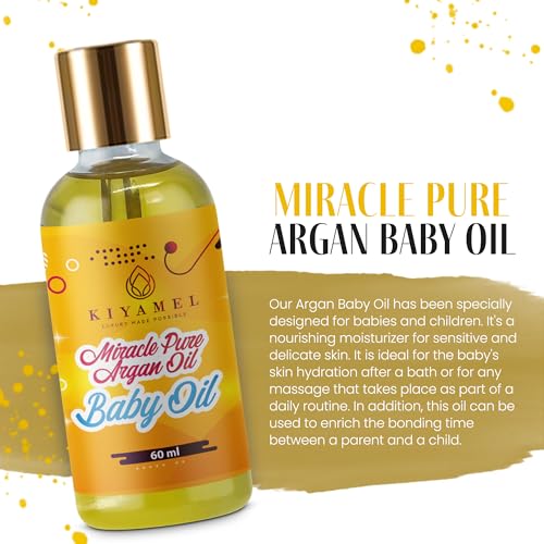 KIYAMEL Miracle Pure Argan Baby Oil Natural Moisturizing Oil with Vitamin E & Omega 6 Fatty Acids, Deep Hydration for Soft Skin, Hair, Face & Nails Nourishing Daily Care for a Healthy and Radiant Glow