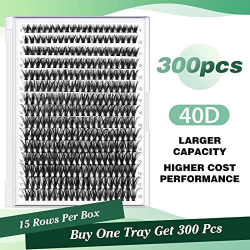 KEYYOU Lash Clusters 300pcs Individual Eyelash Extensions 9-18MM