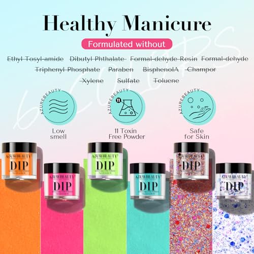 AZUREBEAUTY Dip Powder Nail Kit - 6 Bright Summer Fluorescent Shades