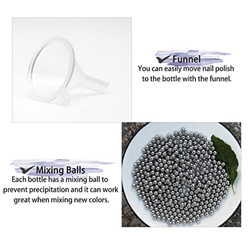 15ML Empty Gel Nail Polish Bottles, Pack of 6 with Brush & Mixing Balls
