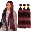 #99J Burgundy Straight Human Hair Bundles - 24 Inch, 3 Pack