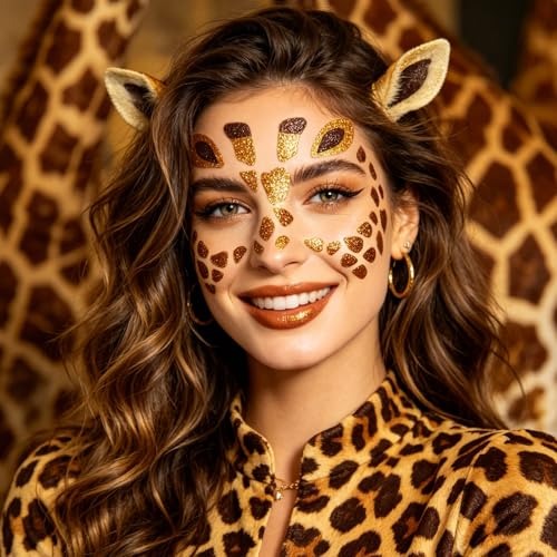 Glitter Giraffe Face Stickers - Temporary Sparkly Makeup Art Decals