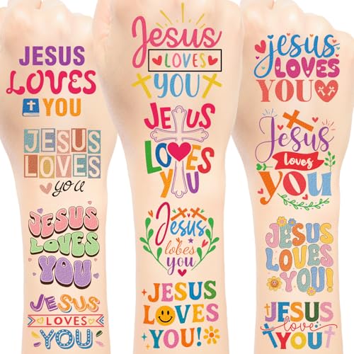 Jesus Loves You Temporary Tattoos - 12 Sheet Christian Party Favors
