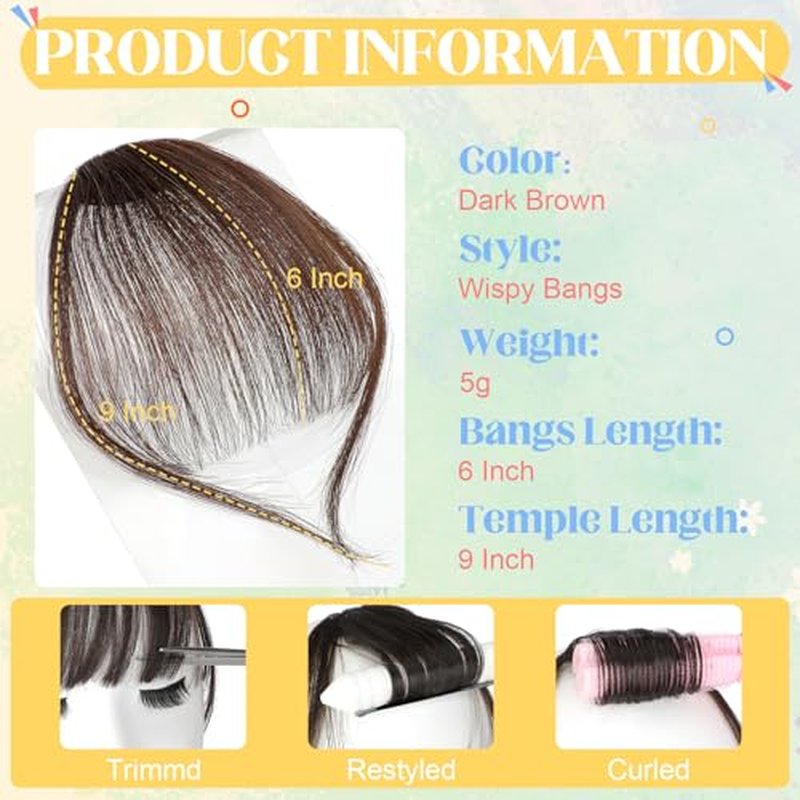 100% Human Hair Clip-In Bangs - Wispy Dark Brown Fringe for Women