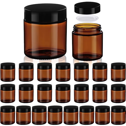 Vitreaux 4oz Amber Glass Jars with Black Lids, 24 Pack