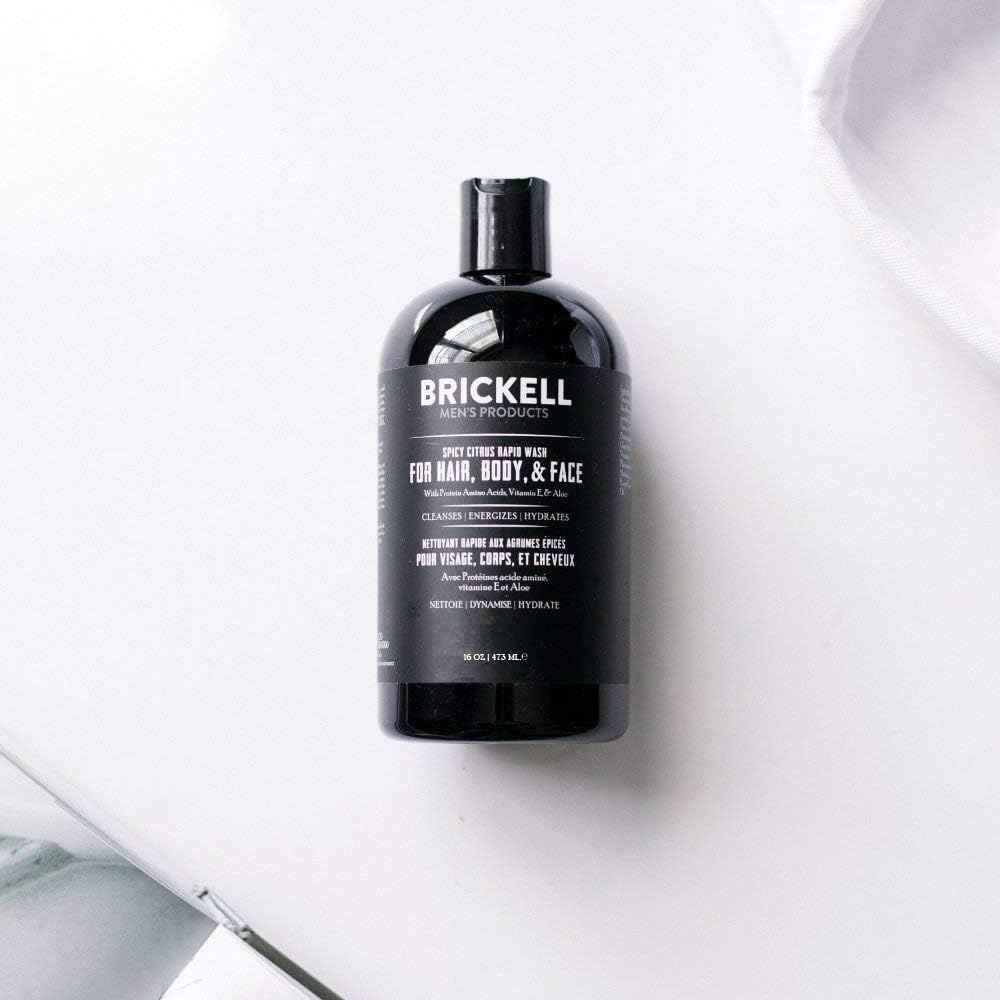 Brickell Men's Rapid Wash, Natural and Organic 3 in 1 Body Wash Gel for Men, 16 Ounce, Spicy Citrus Scent