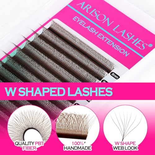 8D W Shape Premade Eyelash Extension Fans - Brown 0.07 Curl