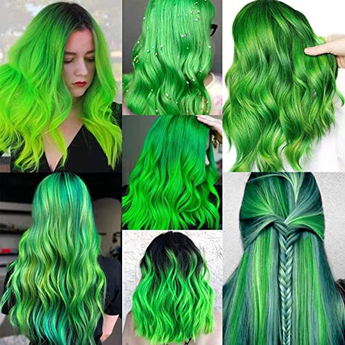 RINBOOOL Green Hair Extensions Clip in, 22 Inch 10 Pcs Long Straight Colored, for Kids Girls Women Highlight Party, Synthetic