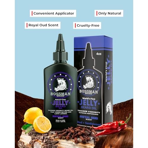 Bossman Jelly Beard Oil for Men (4 oz, Royal Oud Scent) ? Softens, Moisturizes & Conditions with Natural Ingredients
