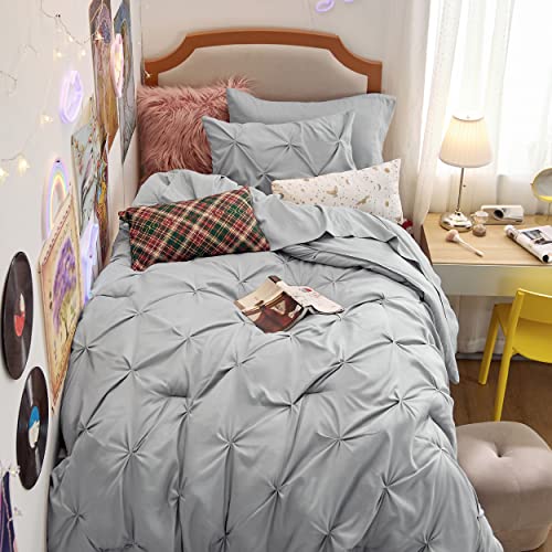 Bedsure Twin Comforter Set with Sheets - 5 Pieces Twin Bedding Sets, Pinch Pleat Yellow Twin Bed in a Bag with Comforter, Sheets, Pillowcase & Sham