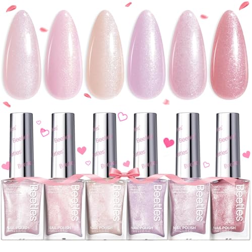 Beetles Pink Glitter Nail Polish Set, 6-Color Quick Dry Kit