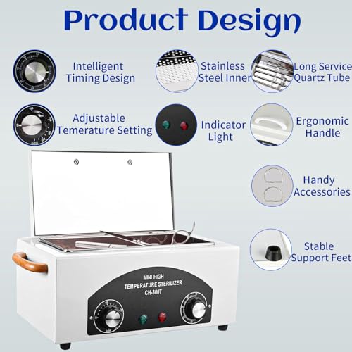 High Temperature Sterilizer Autoclave Machine, 110V 1.5L Metal Tool Cleaner Machine, 300W esterilizador de manicura, Nail Tool Sterilizer with Timer for Sundry Beauty Hair Nail Metal Tools