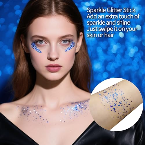 Royal Blue Face & Hair Glitter Stick - Waterproof 4th July Makeup