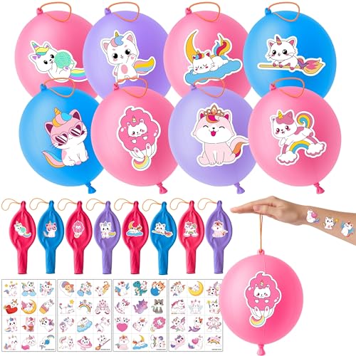 Caticorn Party Favors Set - 72 Pieces with Balloons & Tattoos
