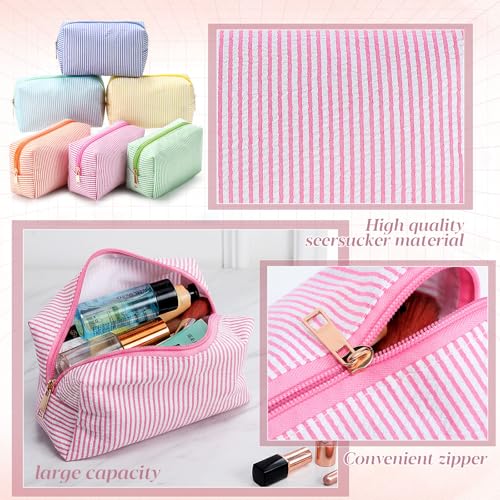 Sanwuta 6-Piece Seersucker Cosmetic Bag Set with Zipper