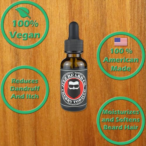 Cherry Tobacco Beard Oil - American-Made Nourishing Anti-Itch Dander Reducing, Mustache and Beard Care Conditioner (1 Oz)