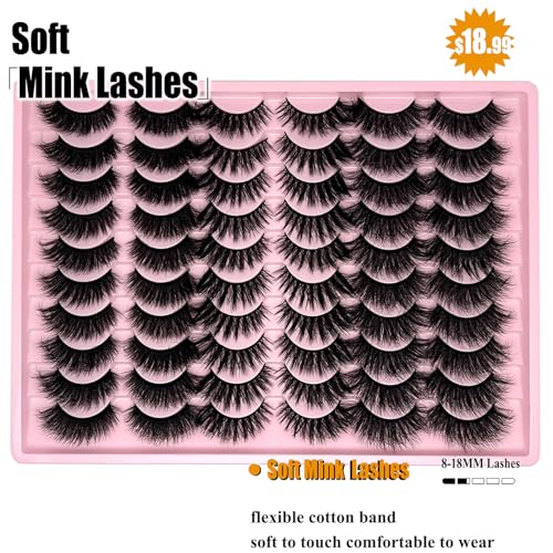 30 Pair Faux Mink False Lashes Kit - Fluffy 3D Wispy Eyelashes