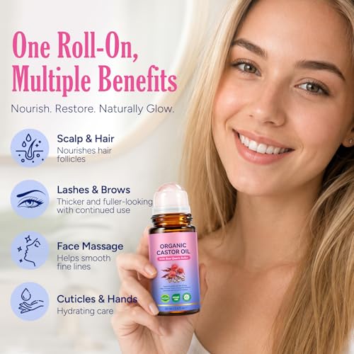 Organic Castor Oil Roller Ball – Rose Quartz, 2 oz