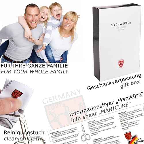 3 Swords Germany - brand quality 6 piece manicure pedicure grooming kit set for professional finger & toe nail care scissors clipper genuine leather case in gift box, Made in Solingen Germany (02266)