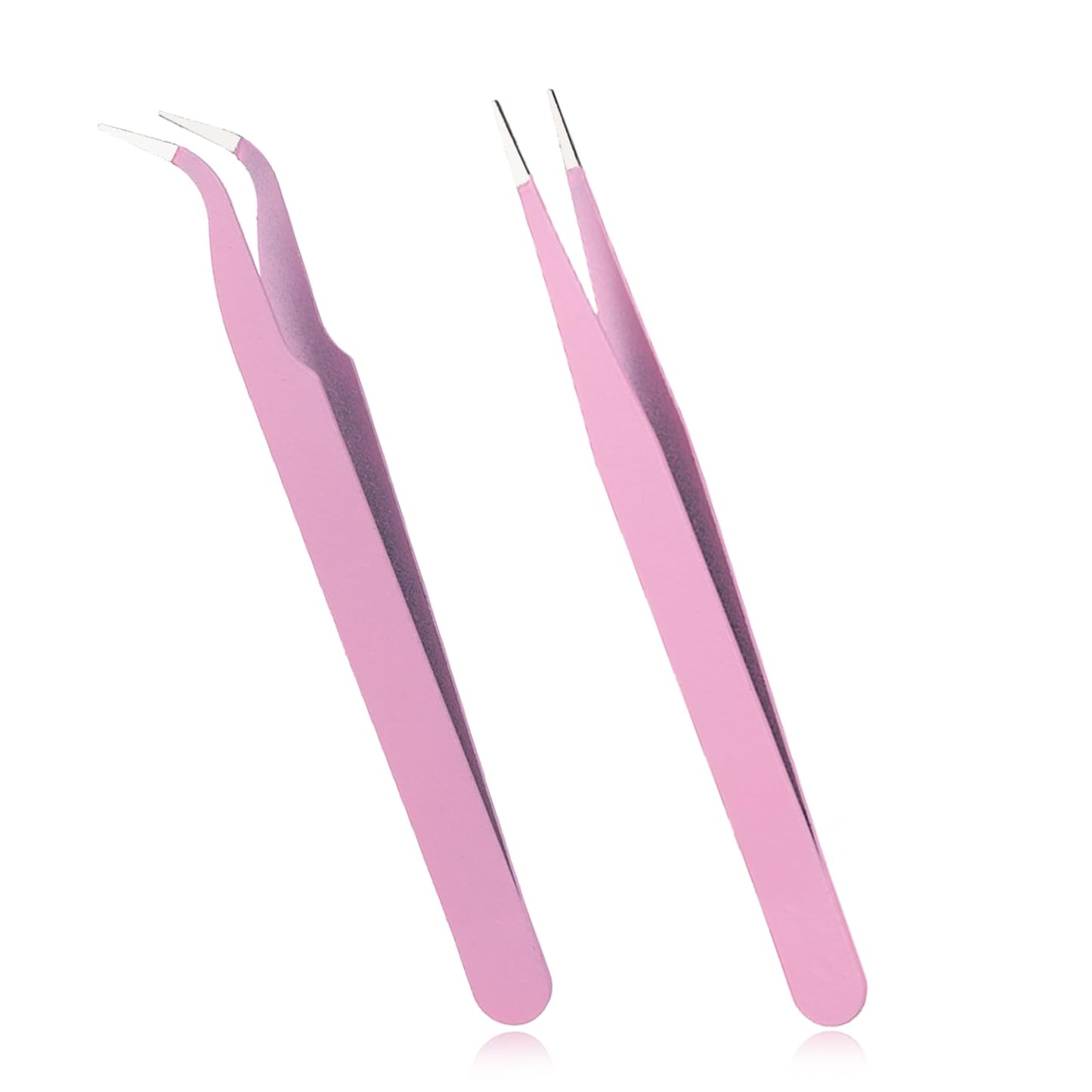 Tweezers for Crafting, 2PCS Sticker Tweezers Pink Craft Tweezers Stainless Steel Lash Cluster Tweezers Straight and Curved Nail Tweezers Eyelash Tweezers for Lash Extensions Scrapbooking Jewelry Tools