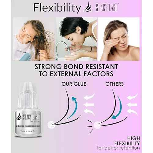 Sensitive Eyelash Extension Glue Stacy Lash 0.17fl.oz/5ml / 5-6 Sec Drying time/Retention ? 4-5 Weeks/Black Adhesive/Professional Supplies