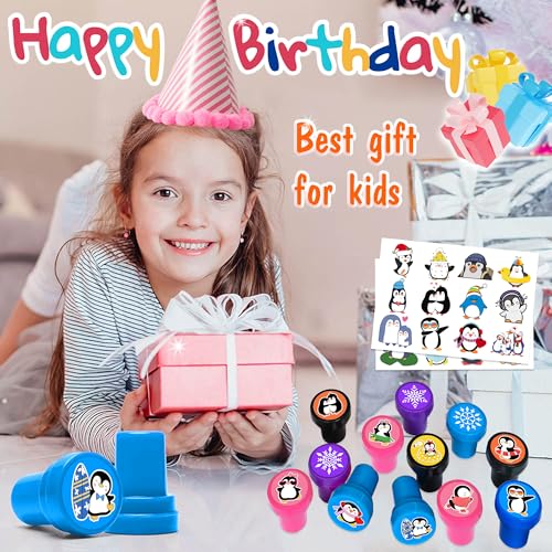Penguin Party Favors Set - 24 Tattoos & 12 Stamps