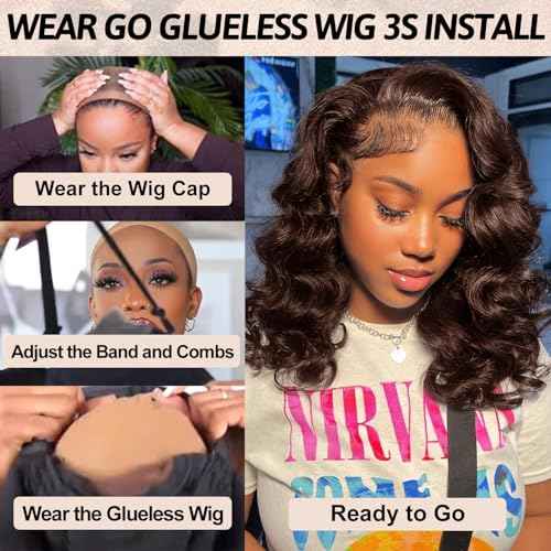 Chocolate Brown Lace Front Wig Wear And Go 9x6 Glueless Wigs Human Hair Pre Plucked Pre Cut 200% Density Brown Wig 16Inch Loose Body Wave Human Hair Short Dark Brown Loose Wave Wig For Women