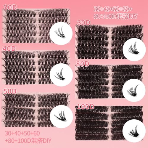 DIY Lash Clusters Kit Lash Extension Kit, 540pcs,30D&40D&50D&60D&80D&100D, 9-16mm, D Curl, Natural Volume Lash Extensions Wispy Eyelash Clusters Individual Lashes Kit,10#Black