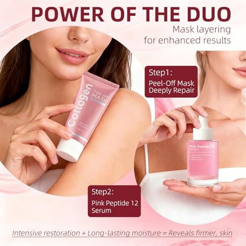 Collagen mask Hydrolyzed &Niacinamide Peel-Off Mask Overnight ,Radiant and Revitalized Skin ? Korean Face skincare for Hydration & Elasticity,Infused with Peptides & PDRN Serum for Smooth,Set
