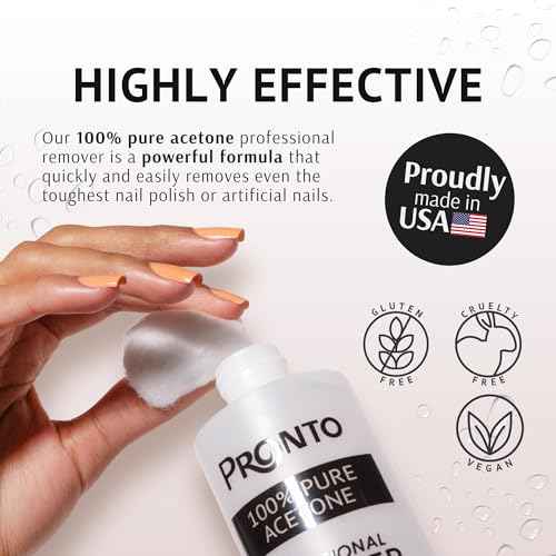 Pronto Acetone Nail Polish Remover 8 Fl Oz with Manicure Kit - Includes Nail File, Buffer, Pusher, Scraper - Pure Acetone 100 Percent - Quick & Professional Gel Acrylic Nail Remover Kit