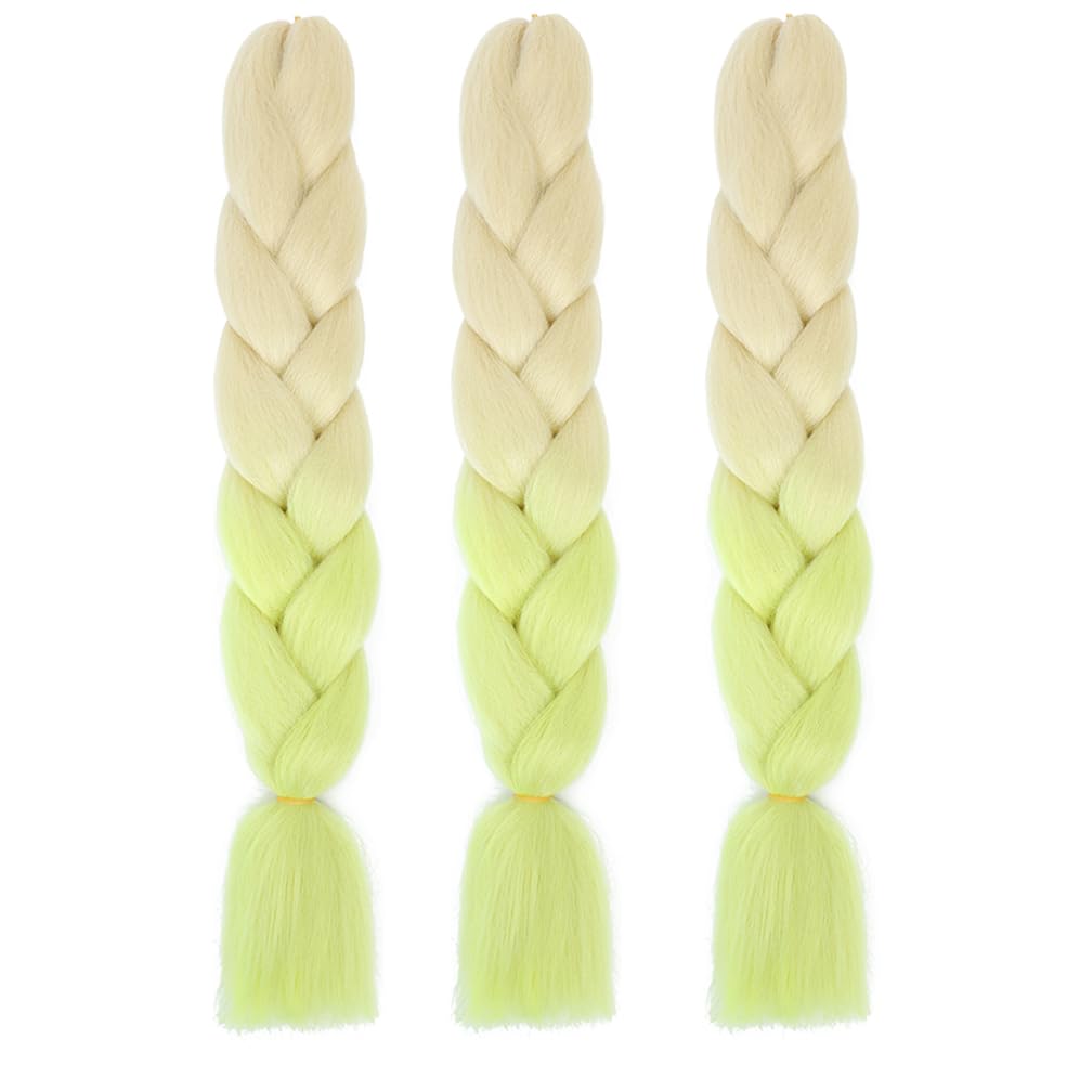 Braiding Hair Ombre Beige to Spring Green Kanekalon Braid Hair Extensions Hot Water Setting High Temperature Synthetic Fiber 24 Inches(B60-3Pack)