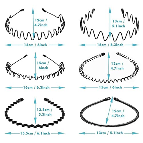 Metal Hair Bands for Men & Women, Adjustable Wave (6-Pack)