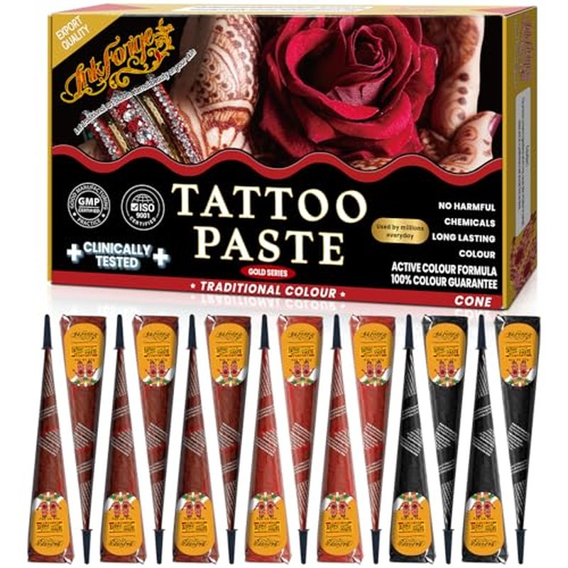 InkForge Temporary Tattoo Cones Kit, 14 Pcs 3 Colors