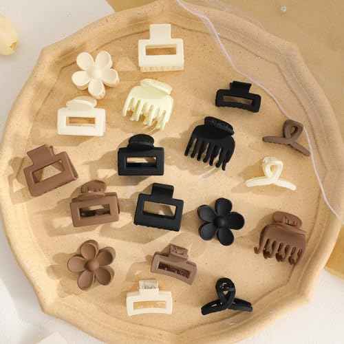 18Pcs Medium Hair Clips for Women Girls - Matte Love, Triangle, Ribbon and Semicircle Styles for Thin/Thick Hair, Cute Nonslip Accessories (White, Brown, Black)