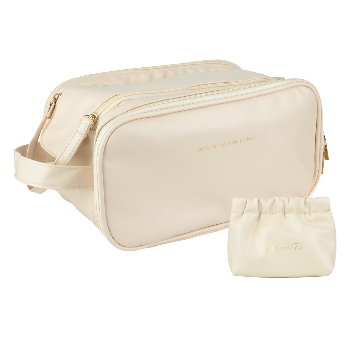 KEYPOWER Travel Makeup Bag Toiletry Bag Large Capacity Cosmetic Portable Waterproof Large Opening Vertical Free-Standing & Small Clutch for Women (White)