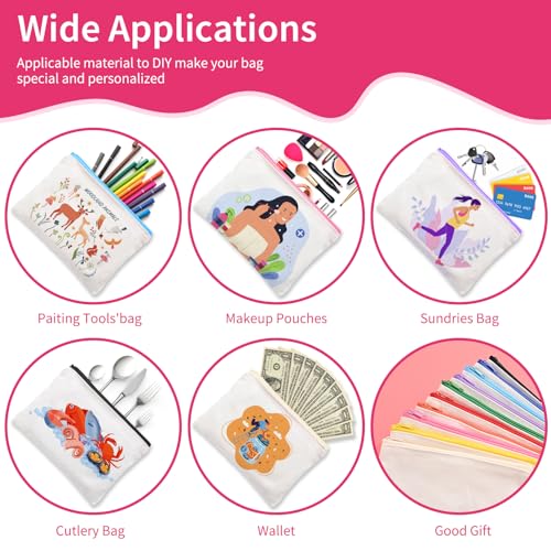 AMDAILY 50Pcs Canvas Makeup Bags Bulk, 7.87 x 5.7Inch Cotton Sublimation Blank DIY Heat Transfer Cosmetic Bag w/Colorful Zipper for Bridesmaid Makeup Bag Travel Toiletry Pouch Storage, Easter Craft