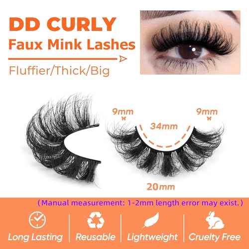 Mink Lashes Fluff False Eyelashes 20-22mm Dramatic Full Wispy Eye Lashes 8D Volume Curly Fake Eyelashes 7 Pairs Faux Mink Lashes Multipack by TOOCHUNAG
