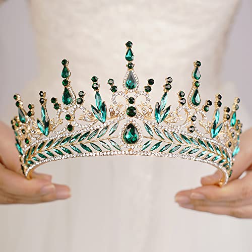 Baroque Green Tiara Crown with Rhinestones for Women