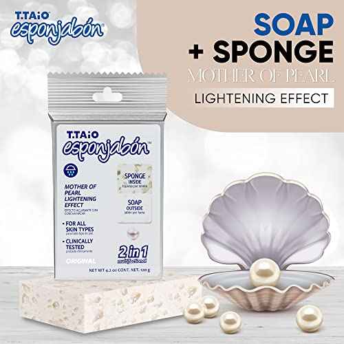 T.Taio Esponjabon Mother of Pearl and Charcoal Soap Sponges ? Shower Scrubbers That Remove Oil and Dirt ? Sponges to Scrub Foot, Elbow and Face ? Bathroom Accessories ? Fresh Scent (2-Pack)