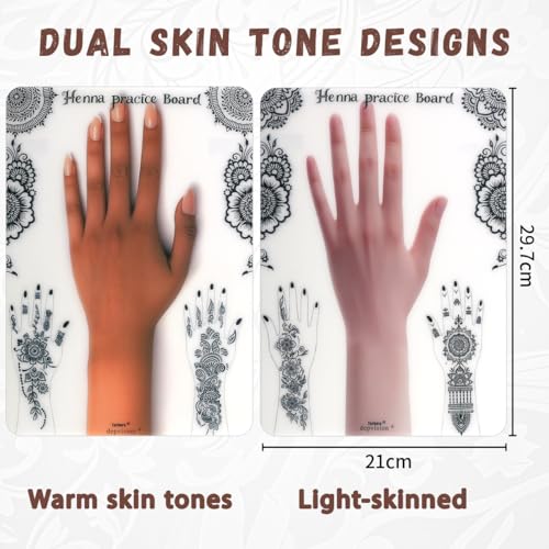 Henna Tattoo Practice Board 2-Pack A4 Dual Skin Tone