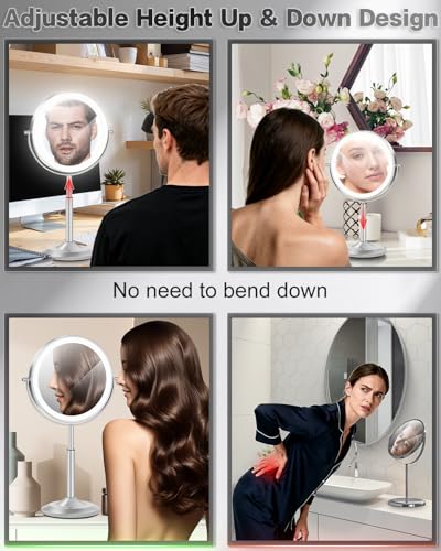 VFD 8" 30X Magnifying Makeup Mirror with Lights & Height Adjust