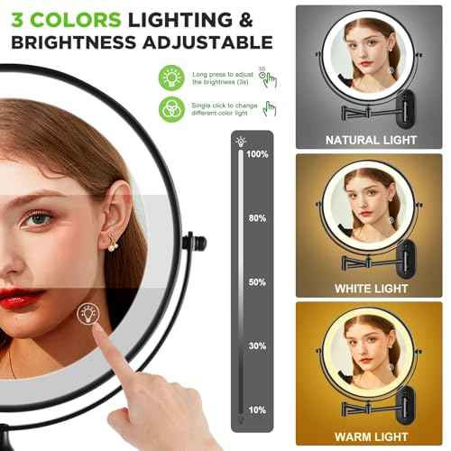 Wall Mounted Makeup Mirror: 1x/15x Magnifying Mirror with 8.5" Double Sided, Vanity Makeup Mirror for Bathroom, Brush Black