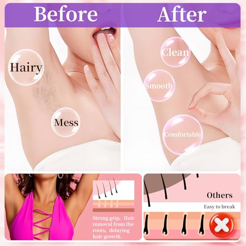Hard Wax Beads, 400g Heart Wax Beans for Sensitive Skin, Hypoallergenic Waxing Bead for Coarse Hair Removal, Body, Brazilian, Facial, Bikini, Legs, Armpits Women Home Purple