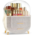 Covered Makeup Cosmetic Countertop - Large Cosmetic Organizer - Trendy Oval Shape Storage for Skin Care Organizer - Clear Lid, Storage Drawers, Carry Handle - Cute Stylish Decor Solution (Diamond)