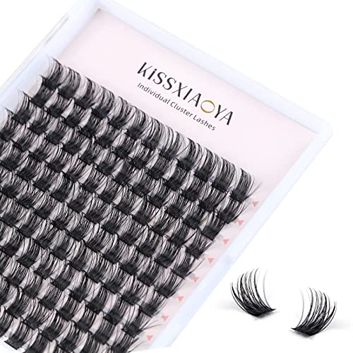 KISSXIAOYA Cluster Lashes Extensions, 144Pcs Individual Cluster Lashes D Curl 14mm, Wide Stem Cluster Eyelashes Soft Natural False Eyelashes Cluster DIY Eyelash Extension At Home (144pcs, 13mm)