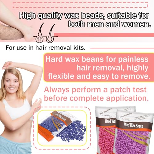 4 Colors Hard Wax Beads for Hair Removal,Gentle Hard Wax Kit with 10 Applicator Sticks,Peel-Off Waxing Beads for Facial and Full Body